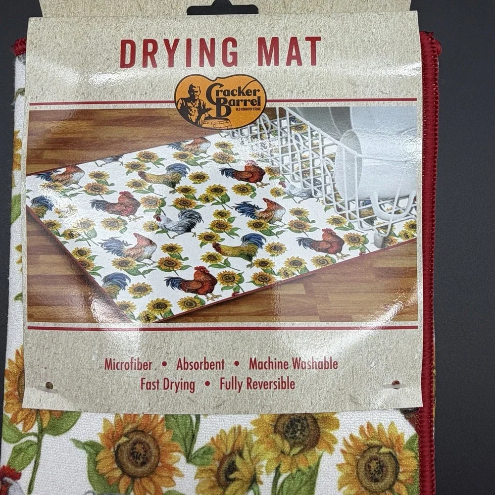 Cracker Barrel Farmhouse Rooster Chicken Dish Drying Mat Polyester Kitchen Decor